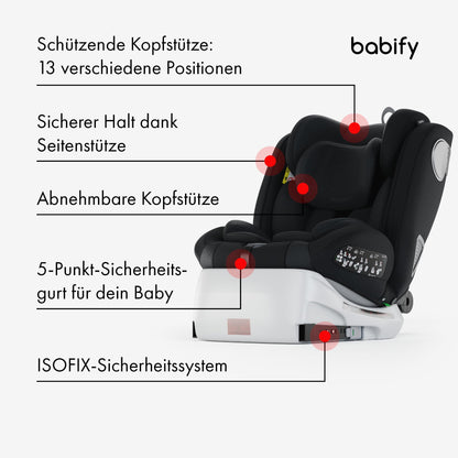 Babify Onboard i-Size 40-150cm Kindersitz 360° Isofix Schwarz